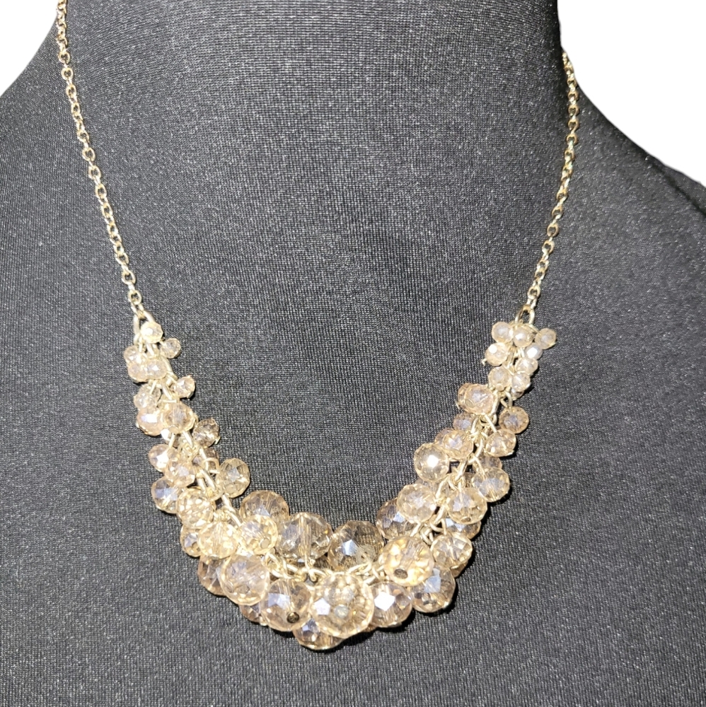 Gold based iridescent chunky crystal adjustable clasp closure necklace